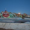 Salvation Mountain, with the moon rising, in 2008.